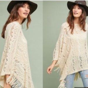 SLEEPING ON SNOW ANTHROPOLOGIE Fringe Lace Crochet Poncho